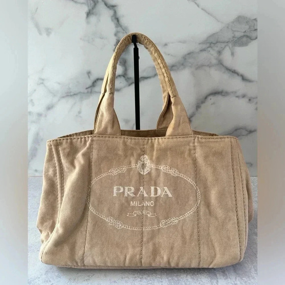 Prada Denim Canapa Khaki Tote in Large - Picture 3 of 5